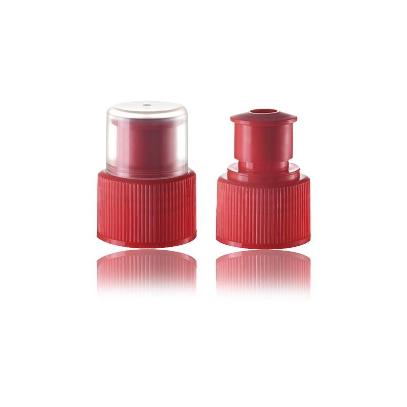 Pusingan Merah Plastik Kosmetik Ribbed Push Push Cap-HY-CP-19